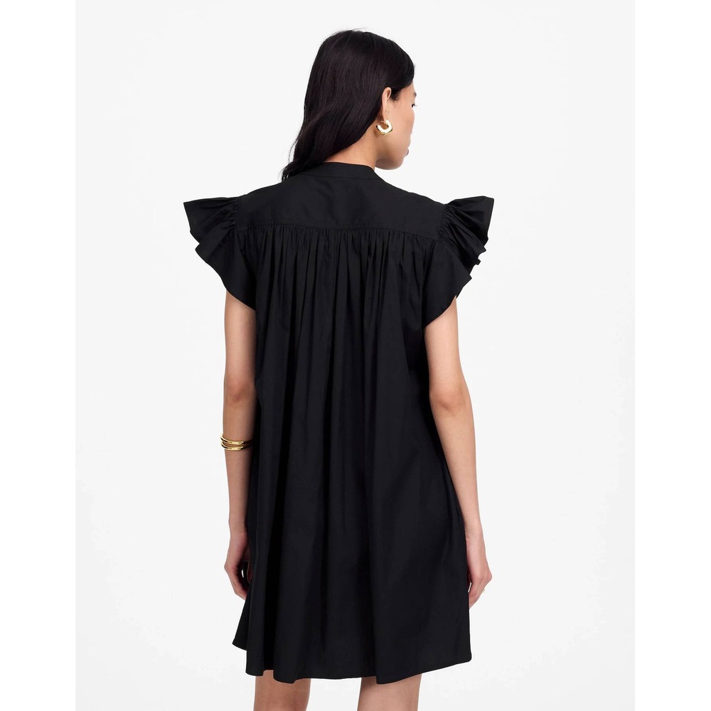 Madewell Flutter Sleeve Button-Front Mini Dress in Poplin Black Medium NWT - Picture 2 of 8